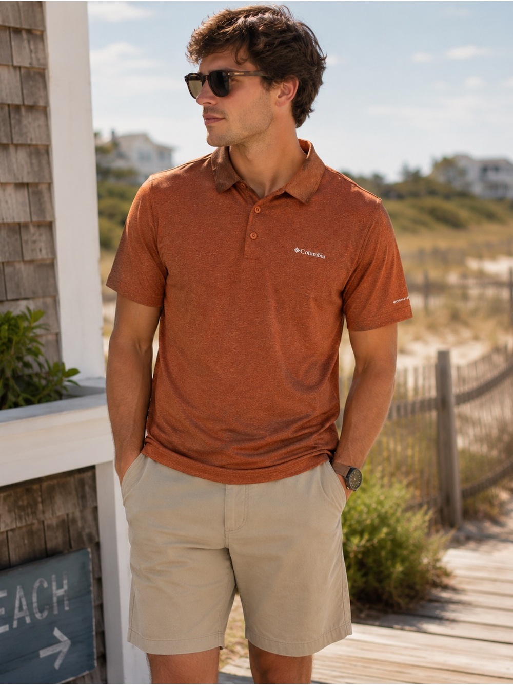 Columbia Omni-Wick Performance Polo Shirt Men’s Medium Heather Orange